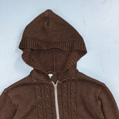 Vtg 70s Sears JR Hoodie Chunky Zip Up Sweater Brown Women's L 1970s Junior