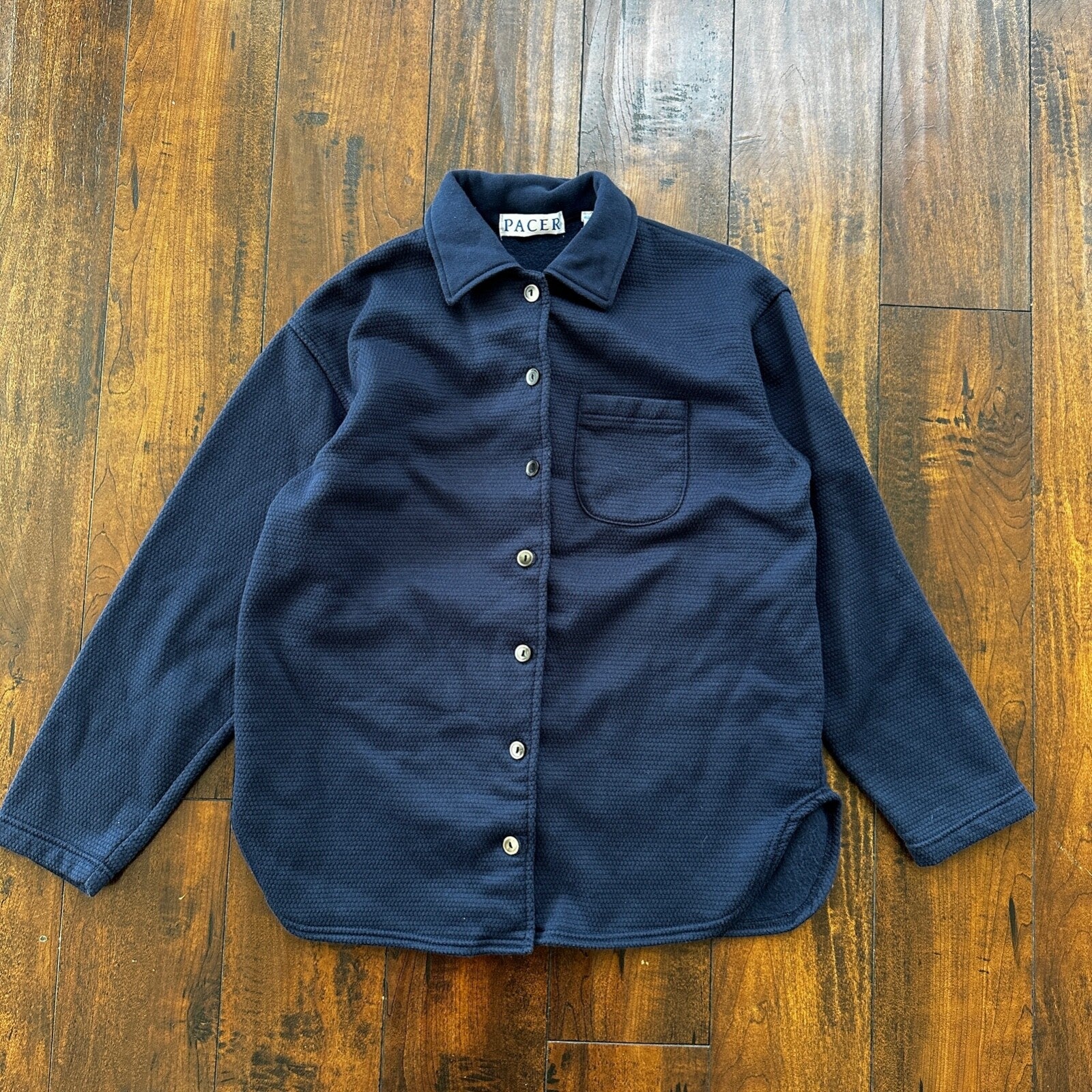 VTG 90s Pacer Womens Cotton Long Sleeve Button Up Navy Blue Shirt Size S