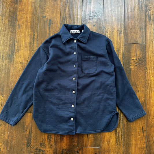 VTG 90s Pacer Womens Cotton Long Sleeve Button Up Navy Blue Shirt Size S