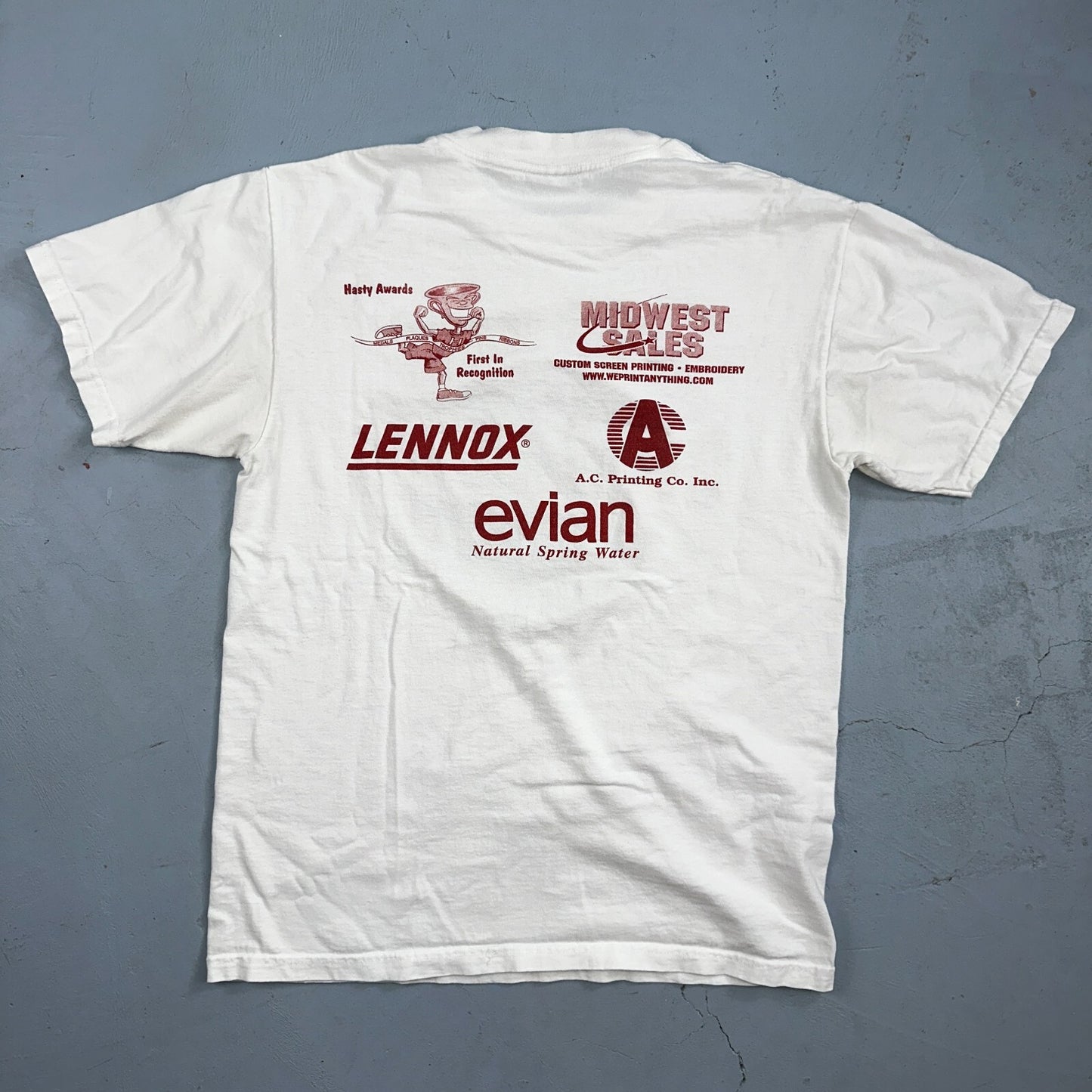 Oneita Just For Feet 1999 VTG T Shirt 90s Promo Evian Sponsors Graphic Lennox