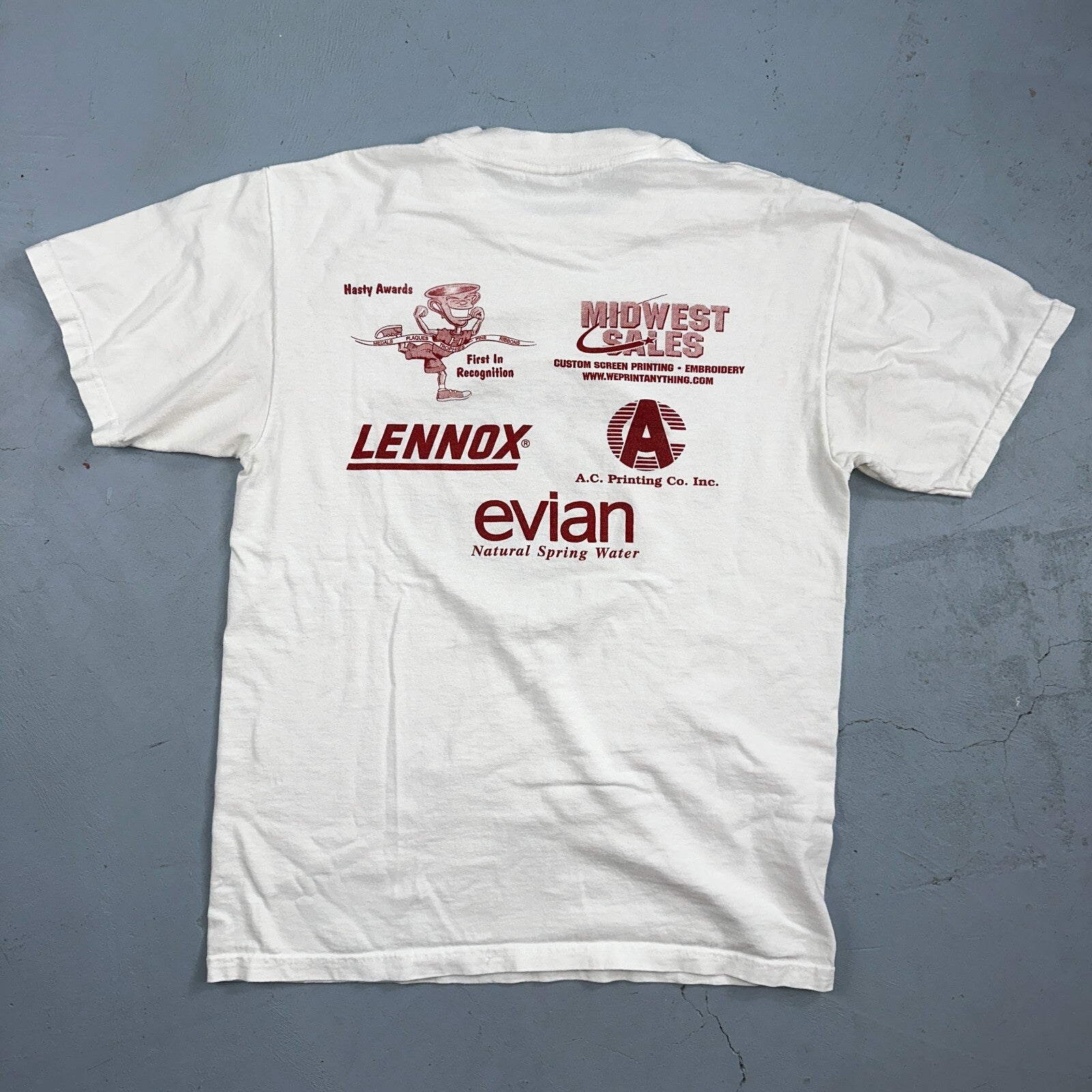 Oneita Just For Feet 1999 VTG T Shirt 90s Promo Evian Sponsors Graphic Lennox