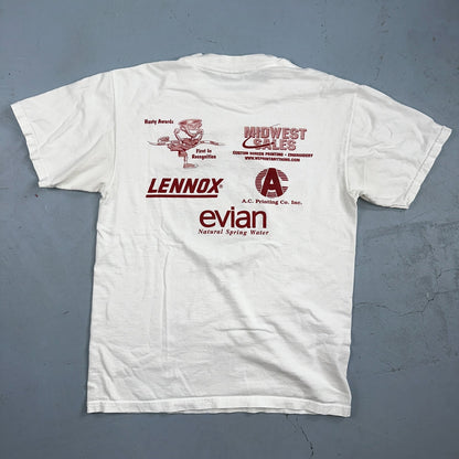 Oneita Just For Feet 1999 VTG T Shirt 90s Promo Evian Sponsors Graphic Lennox