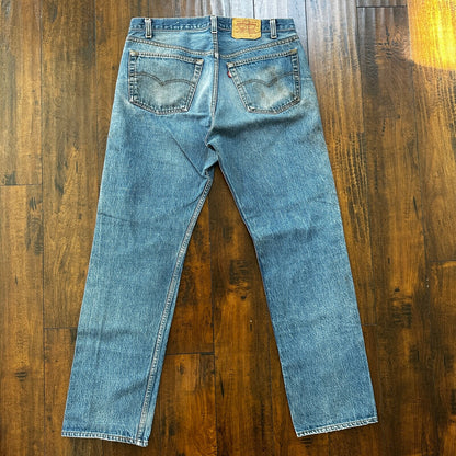 VTG 80s Levis 501 Button Fly 38x36 USA Tag Jeans Straight Wash Blue XX Act 34x32