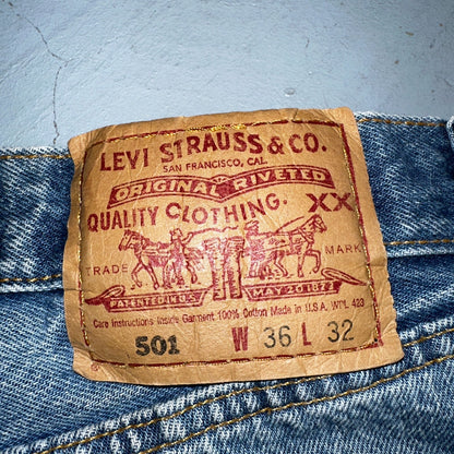 Levis 501 Vintage 90s USA XX Straight Leg Jeans Blue Med Wash 36x32 Act 34x30
