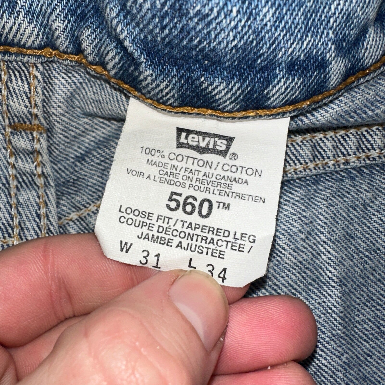 Levis 560 Vintage 90s Canada Red Tab Loose Fit Tapered Leg Blue Jeans 31x34