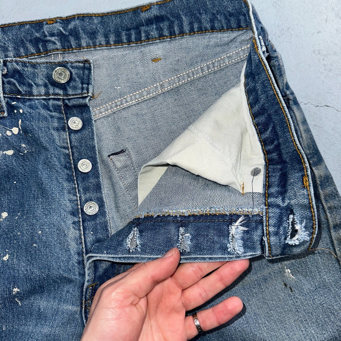 Levis 501 Vintage 80s USA XX Straight Leg Jeans Blue 20502 Paint 34x32 Act 32x30