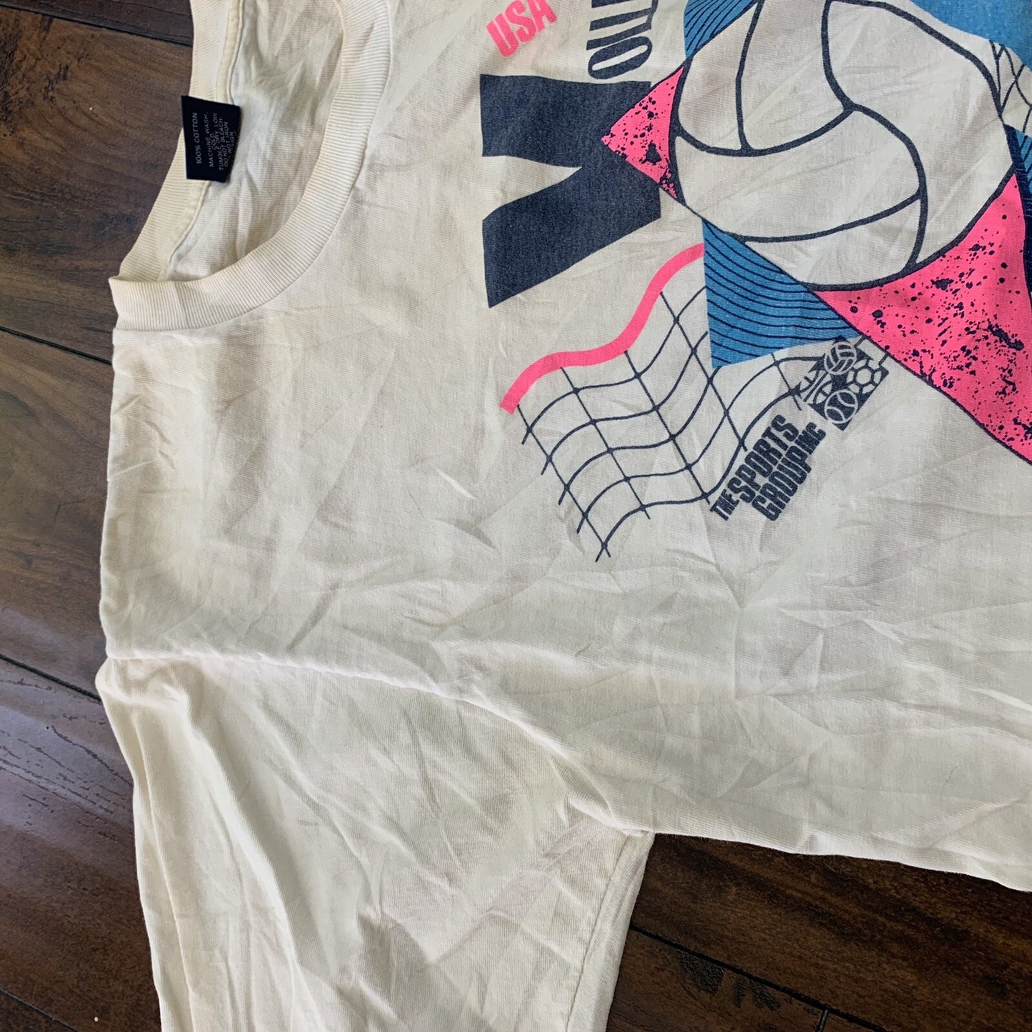 Vintage Nike T Shirt USA Rare Blue Long Sleeve 80s Volleyball 90s Sports Pink