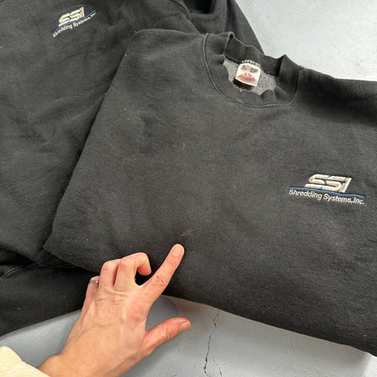 Fruit of the Loom Sweatshirt 90s VTG Crewneck USA Solid Black Blank Shredding XL