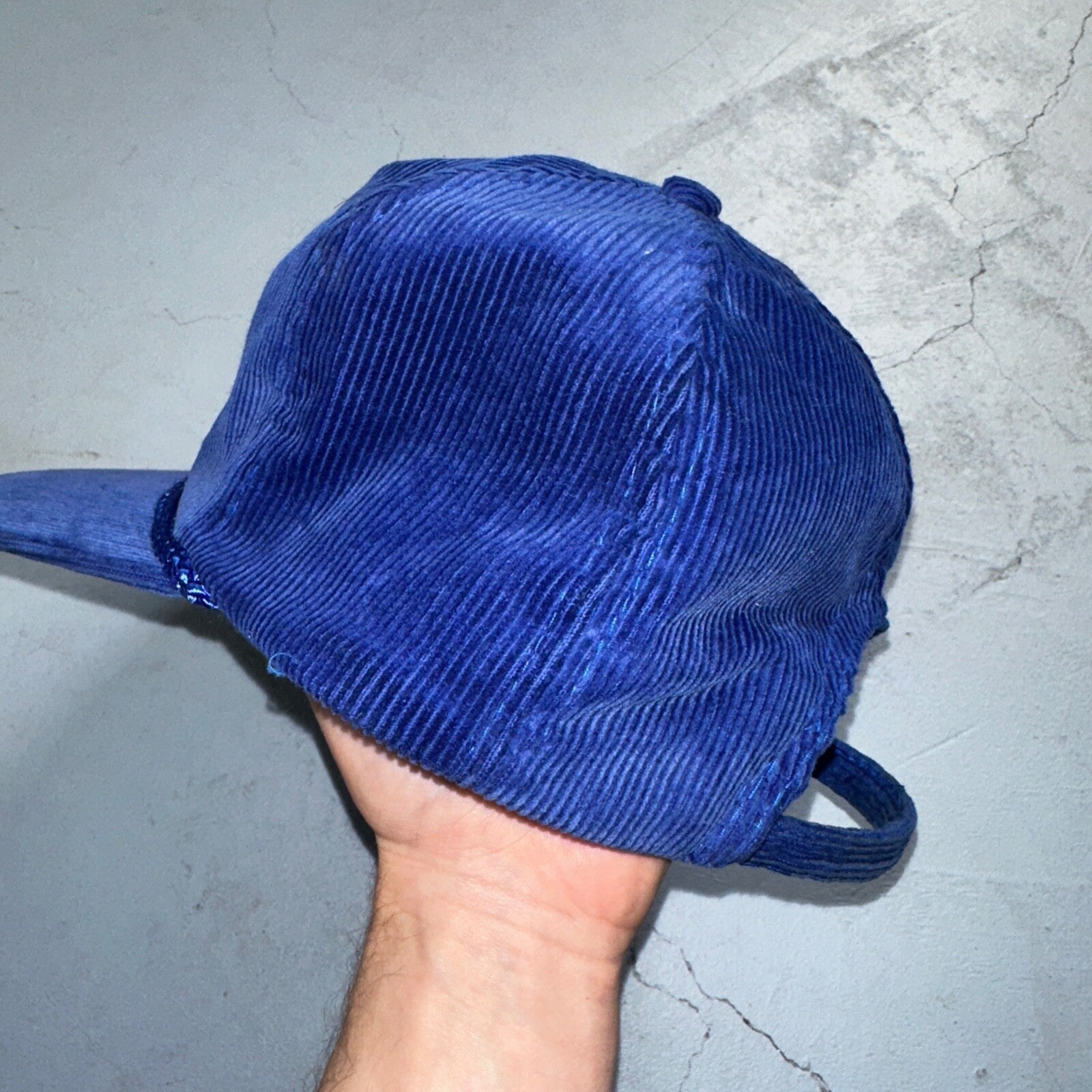 Microflect Blue Corduroy VTG Hat Cap Snapback Radio Television TV Promo Trucker