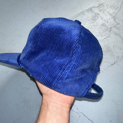 Microflect Blue Corduroy VTG Hat Cap Snapback Radio Television TV Promo Trucker