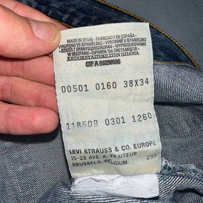Levis 501 Vintage 90s Spain XX Straight Leg Jeans Blue Med Wash 38x34 Act 38x33