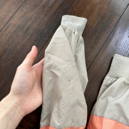 VTG 80s Duffel Pink Blue Strip Collared Pullover Windbreaker Womens L Colorblock