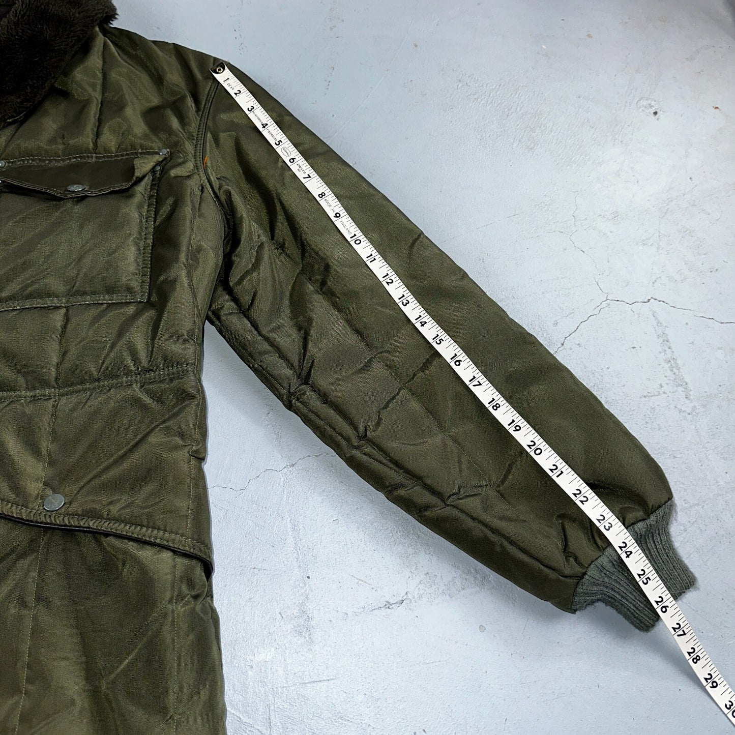 Vintage 1960s Green Parka Puffer Jacket Coat Men's L USA Refrigiwear Ski 60s