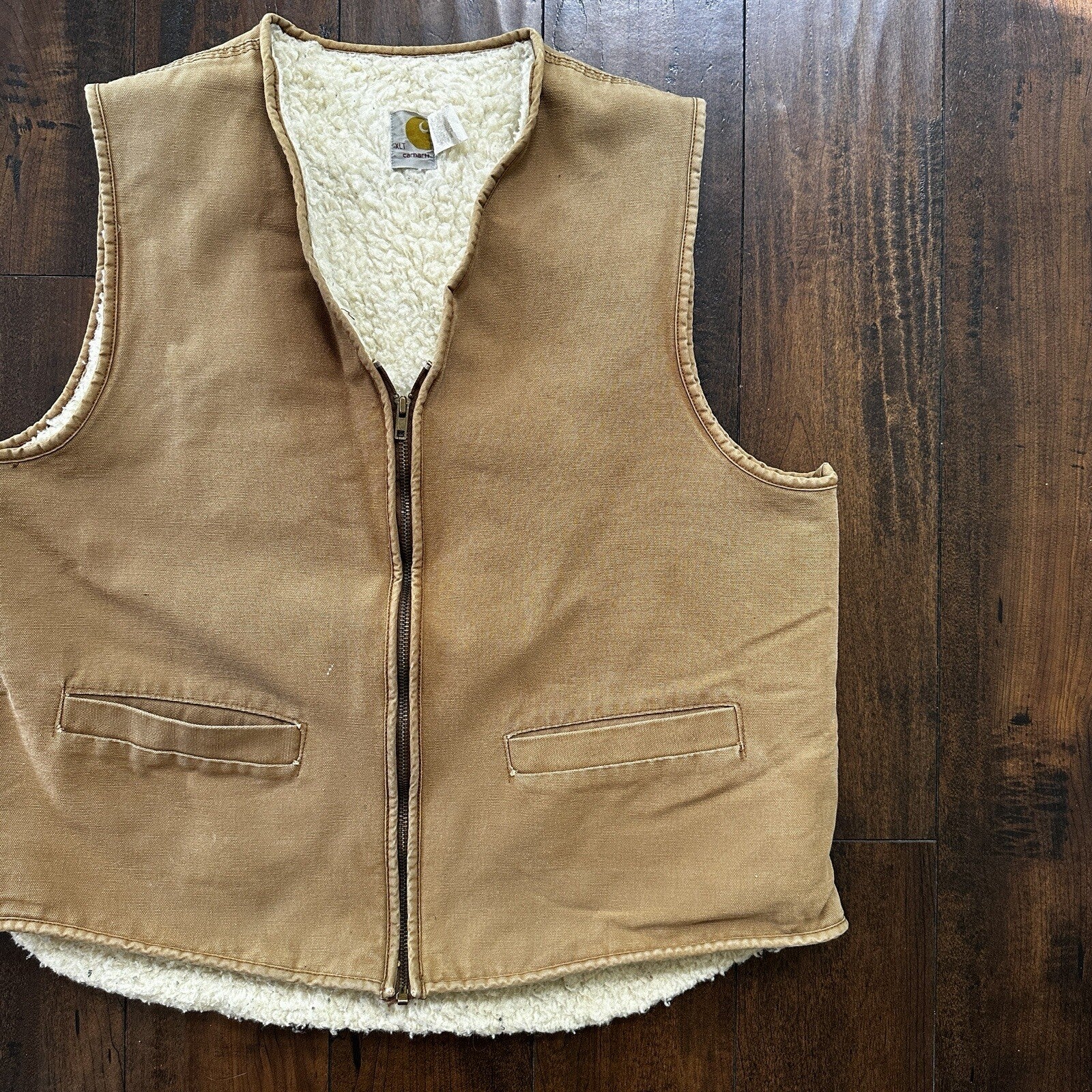 VTG 70s Carhartt Sherpa Lined Vest Mens XLT 6SVL Heavy Duck Canvas Hunting