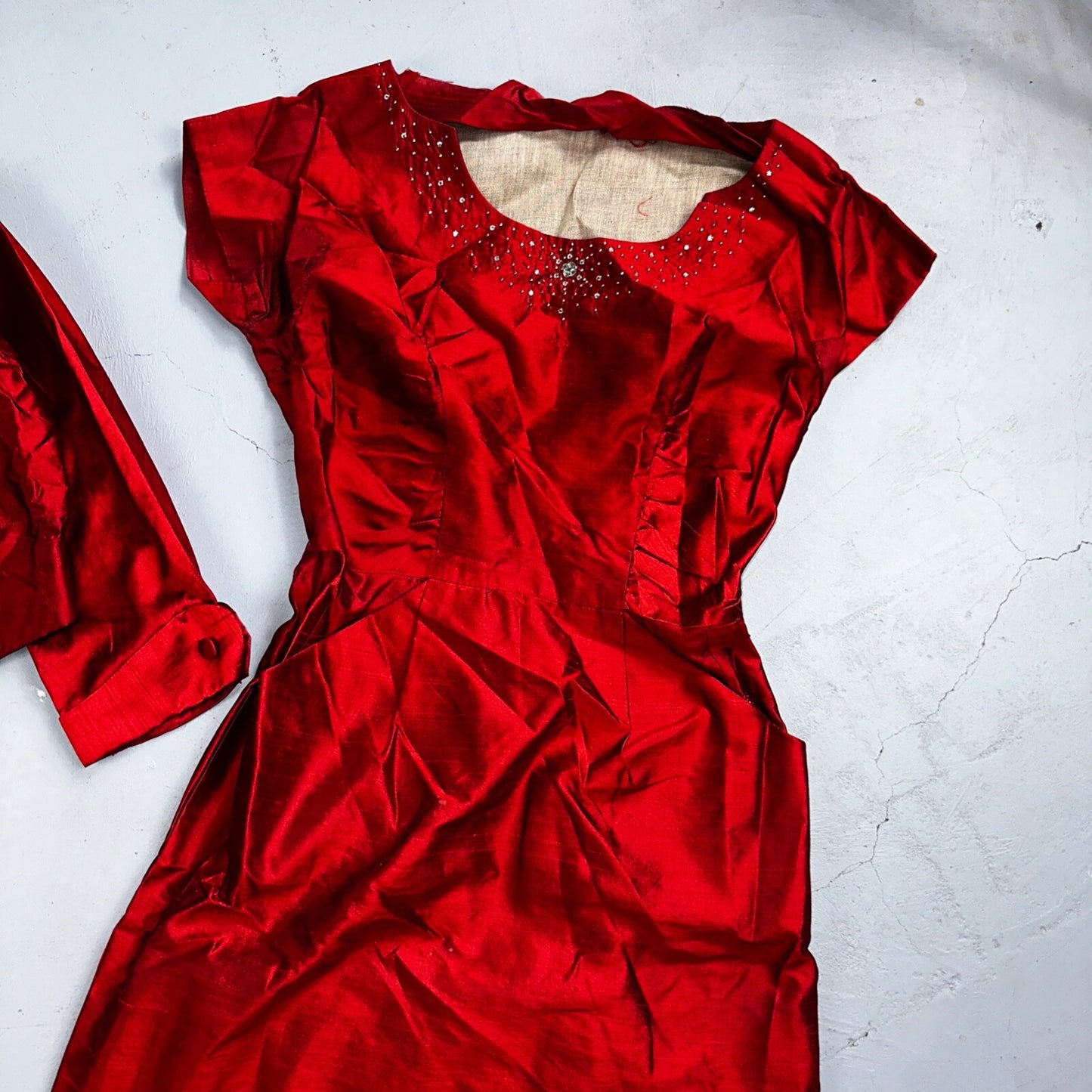 Real Vintage 1940s Lorayne Original Long Red Top Button Down Dress Women's 40s