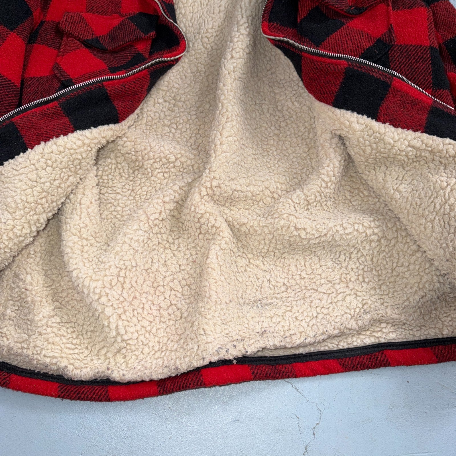 Vtg 80s CAL CRAFT USA Men’s L Red Black Buffalo Plaid Wool Sherpa Hunting Jacket