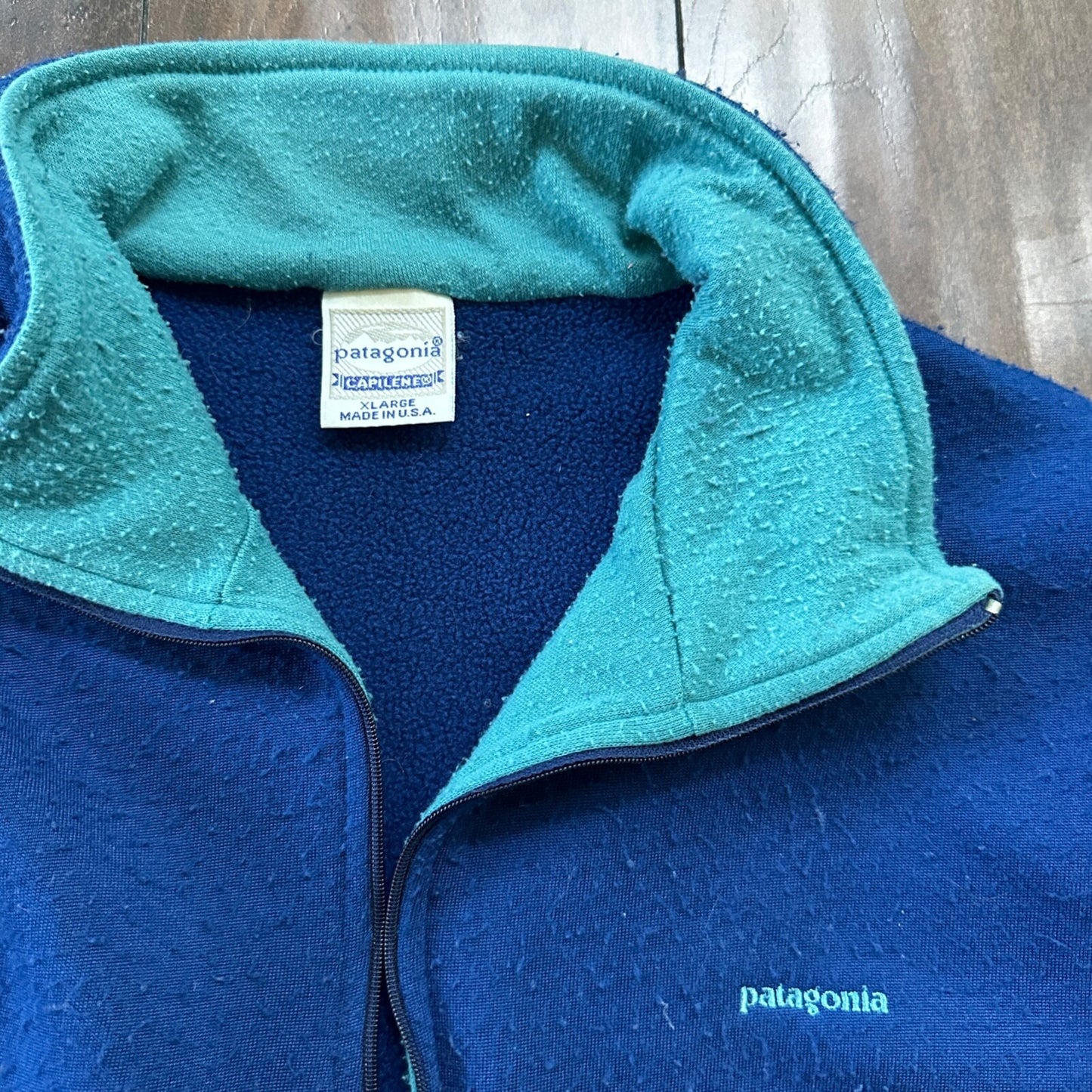 Vintage Patagonia Capilene Shirt Top 1/4 Zip w/ Collar Blue USA Made XL