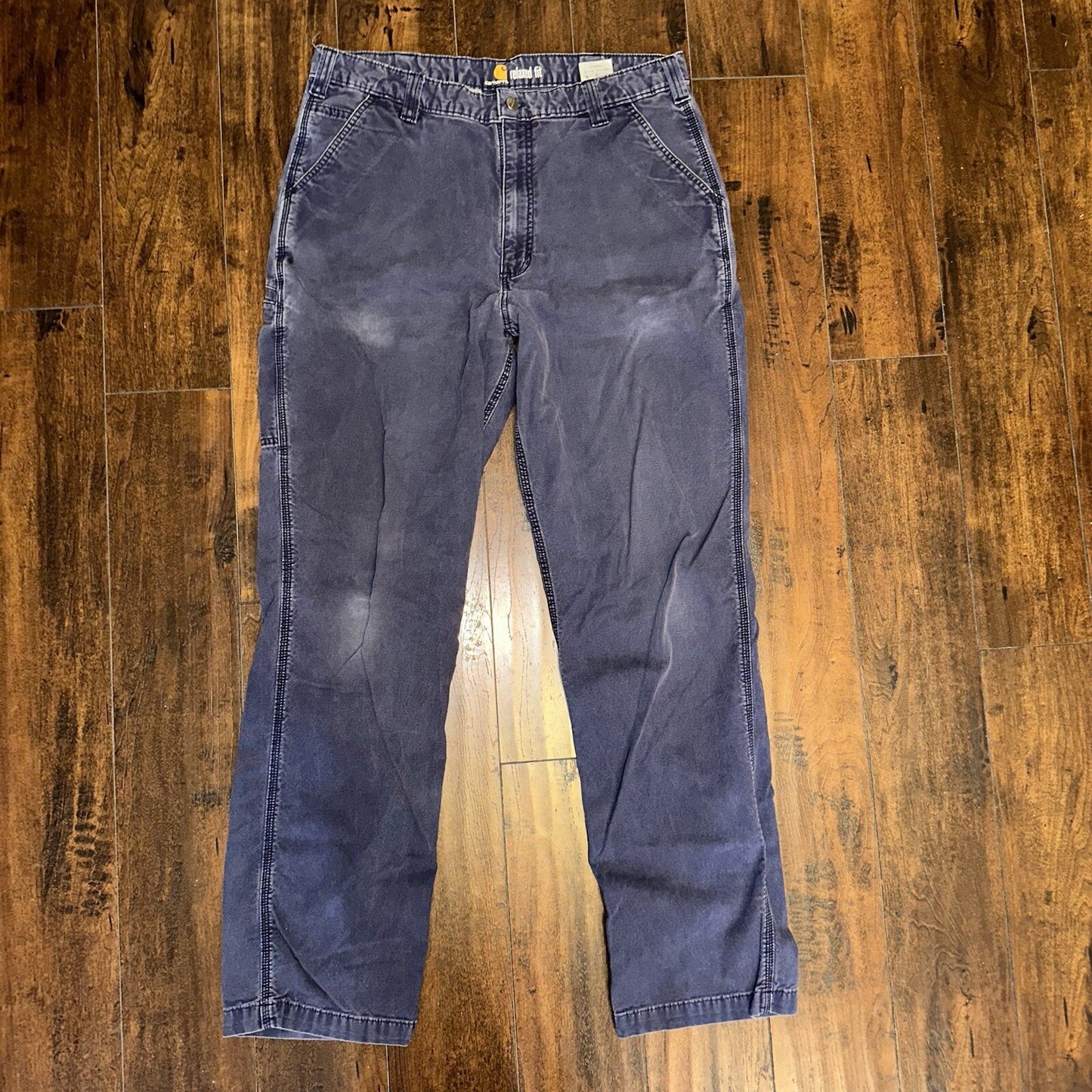 Carhartt Rugged Flex Relaxed Fit Canvas Work Pant Mens 38x36 Navy 102291-412 VTG