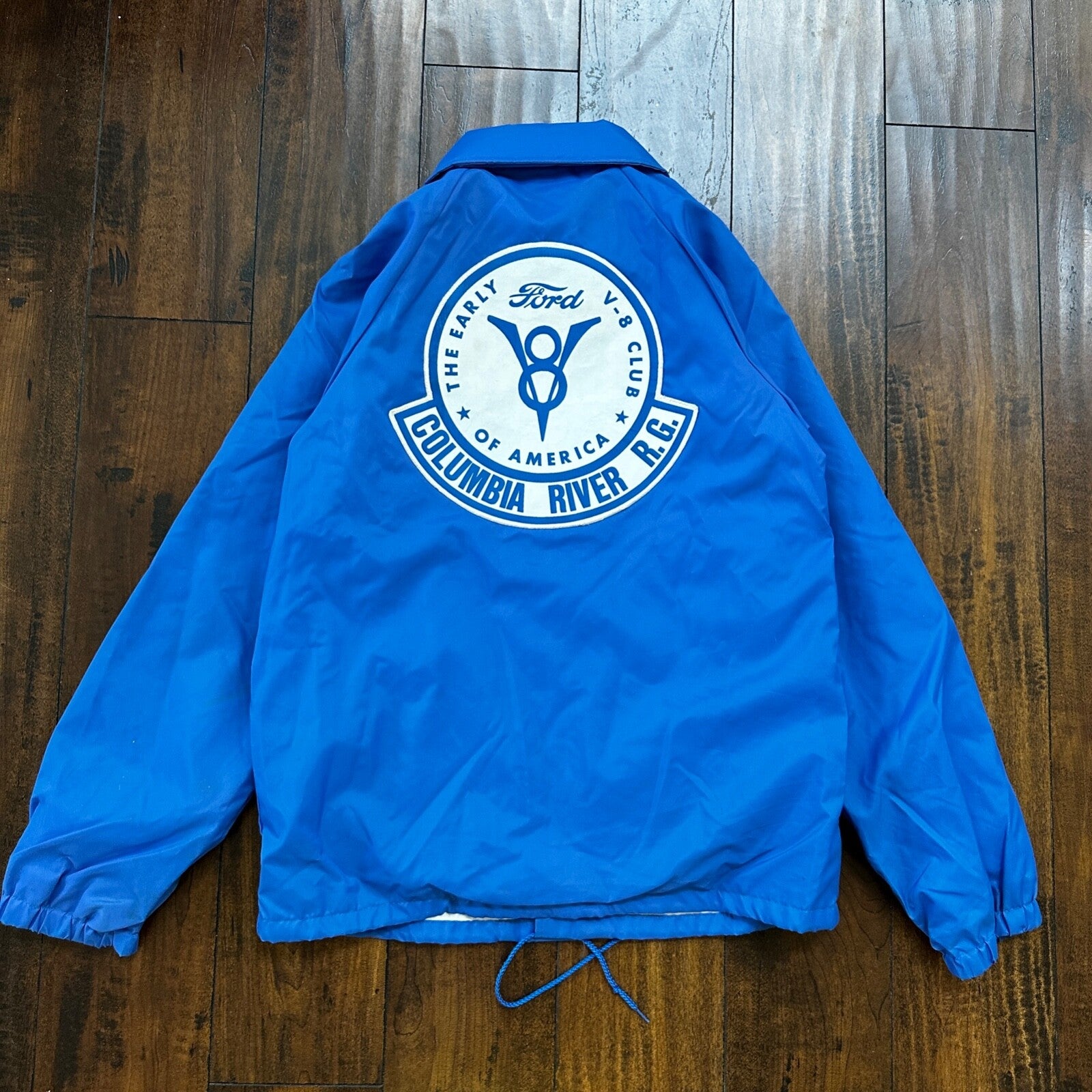 Ford V8 VTG 90s Hartwell Satin Coaches Jacket Lined Windbreaker Size Small Blue