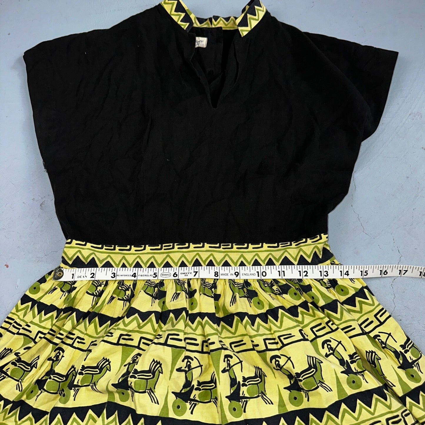 Vtg 40s 50s Day Dress Fit Flare Rockabilly Novelty Rick Rack Trudy Hall 15