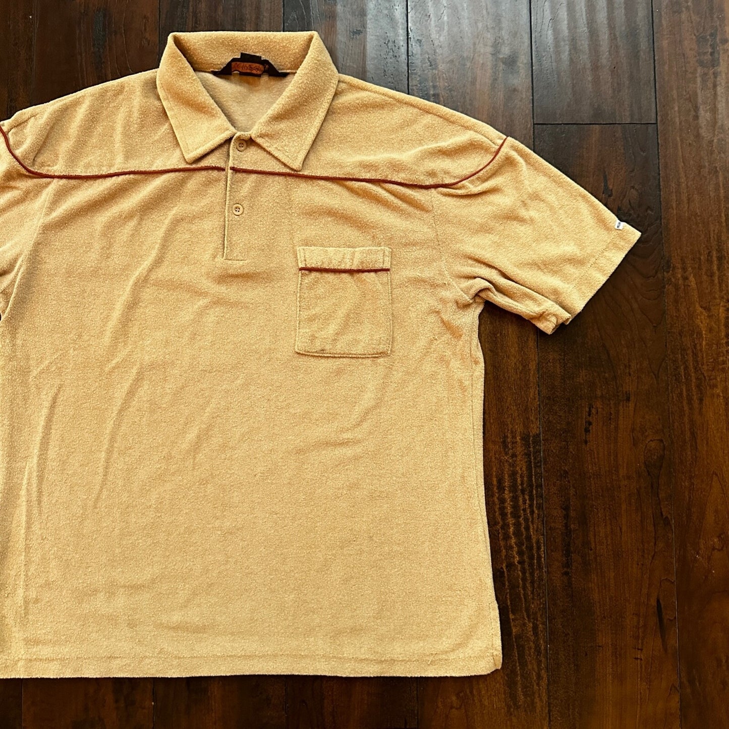 VTG Mens HUK-A-POO 70s Terry Cloth Knit Polo Shirt Rockabilly XL 1970s Cotton