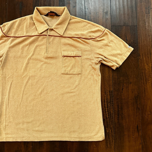 VTG Mens HUK-A-POO 70s Terry Cloth Knit Polo Shirt Rockabilly XL 1970s Cotton