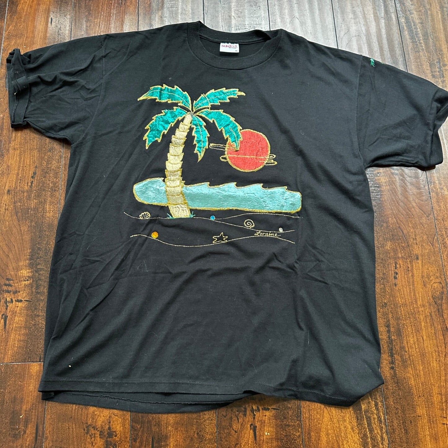 Sunbelt Palm Beach Sun Tree Ocean Swim Vintage T Shirt 90s Single Stitch Wind
