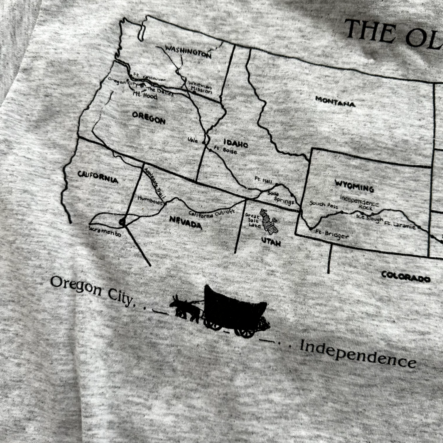 Oregon Trail West Wagons Vintage T Shirt Single Stitch State USA Cool Gray