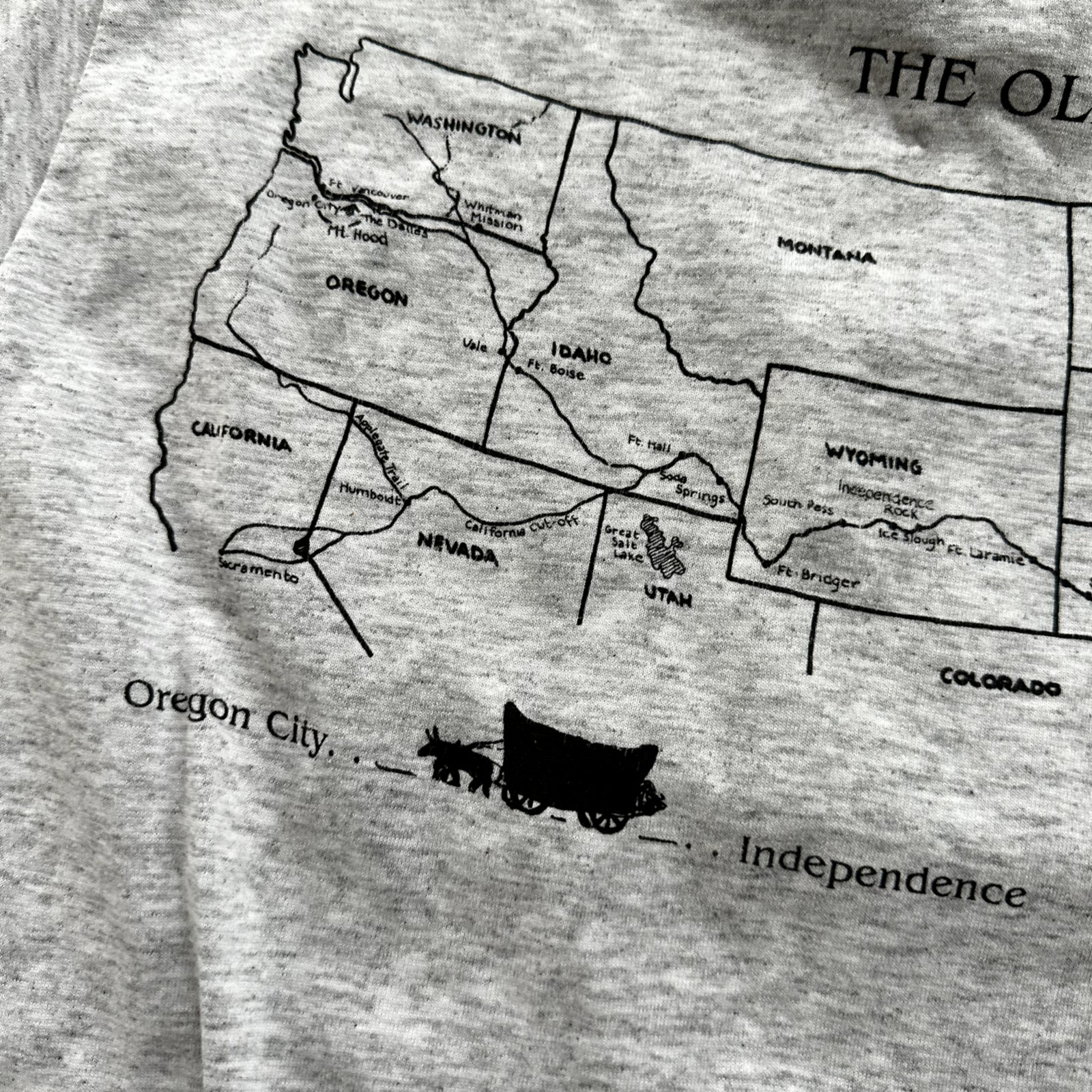 Oregon Trail West Wagons Vintage T Shirt Single Stitch State USA Cool Gray