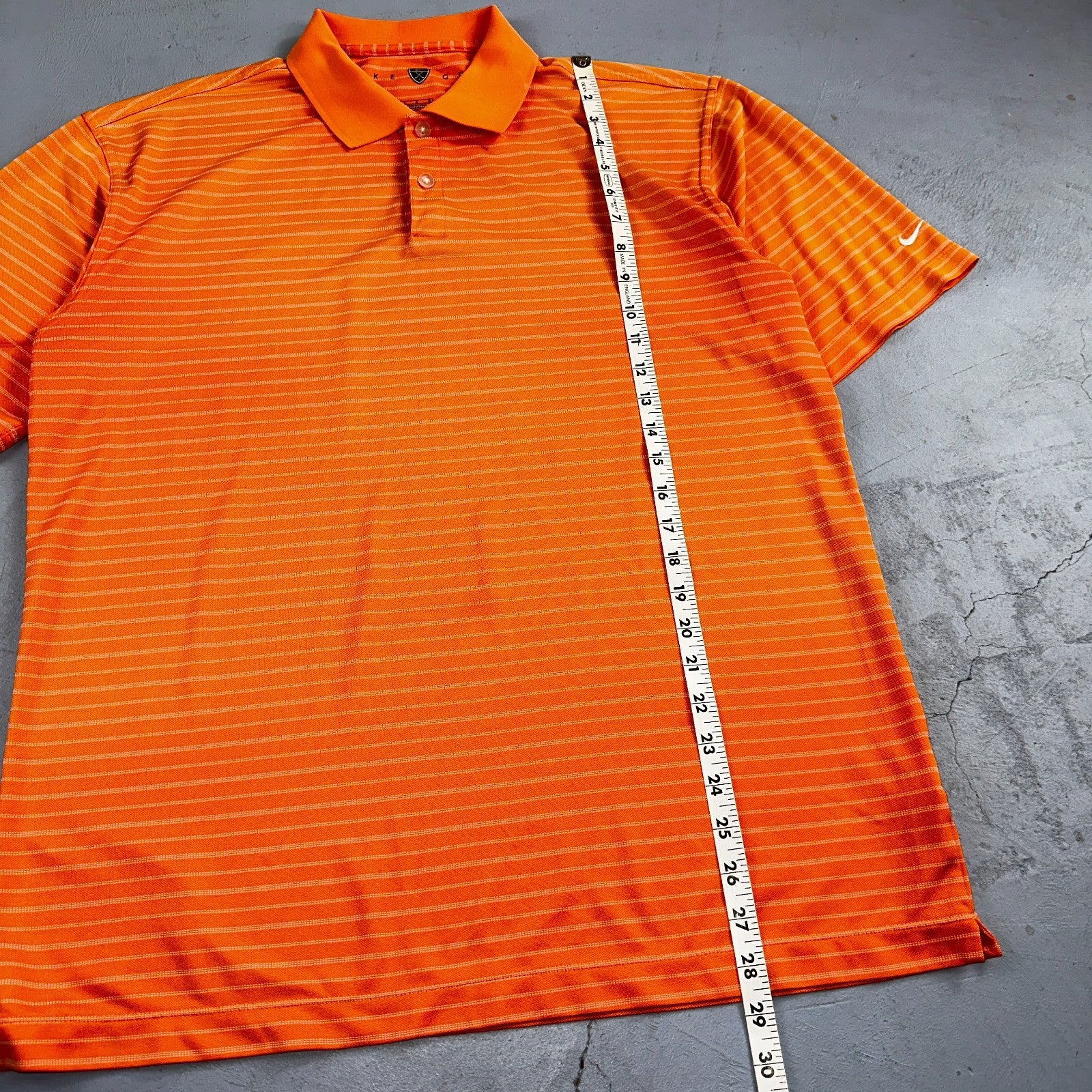 Nike Golf Dri Fit Orange Striped Polo Shirt L Large Vintage Style Sports Sun