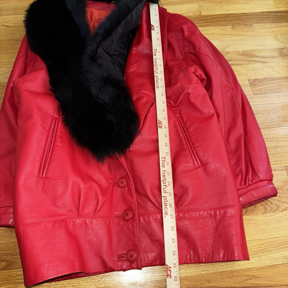 VTG Oleg Cassini Genuine Leather Blazer Fur Jacket Red Womens M 70s 80s Rare