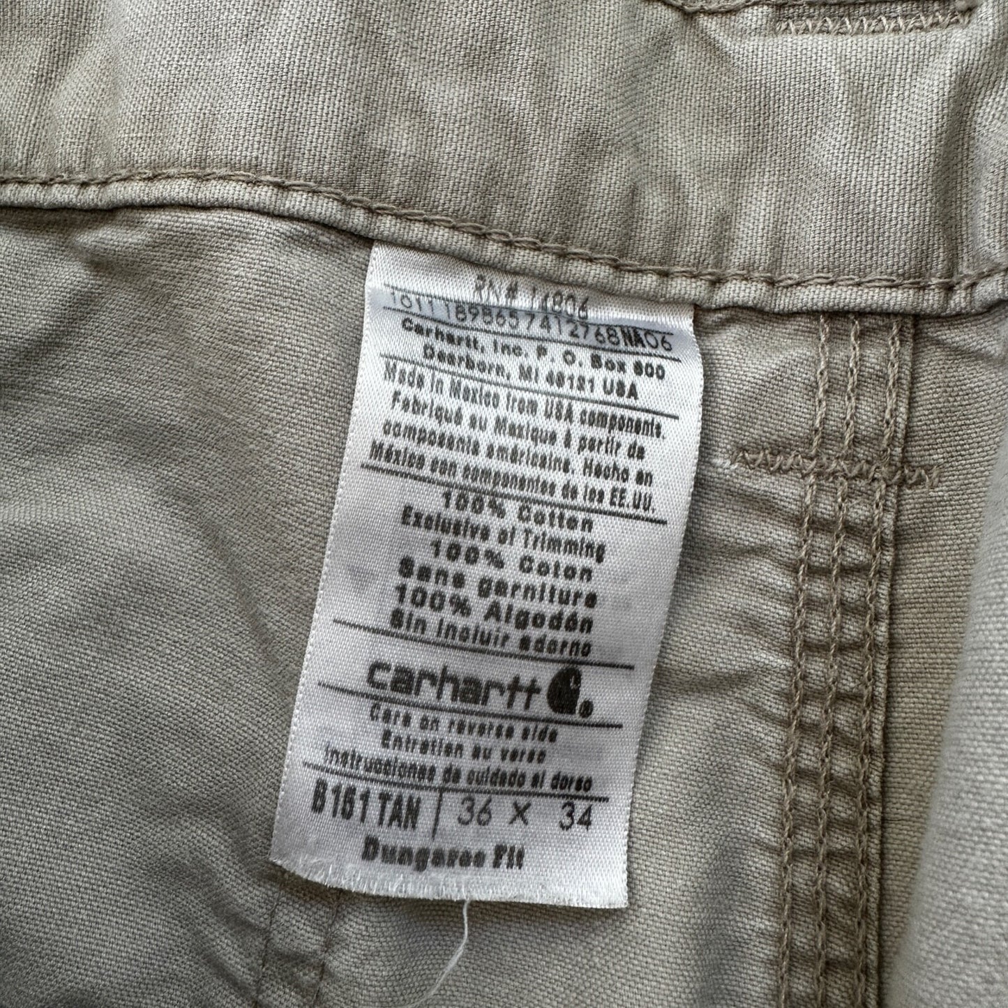 Carhartt B161 Straight Leg Work Men's Size 36x34 Tan Dungaree Fit Pants