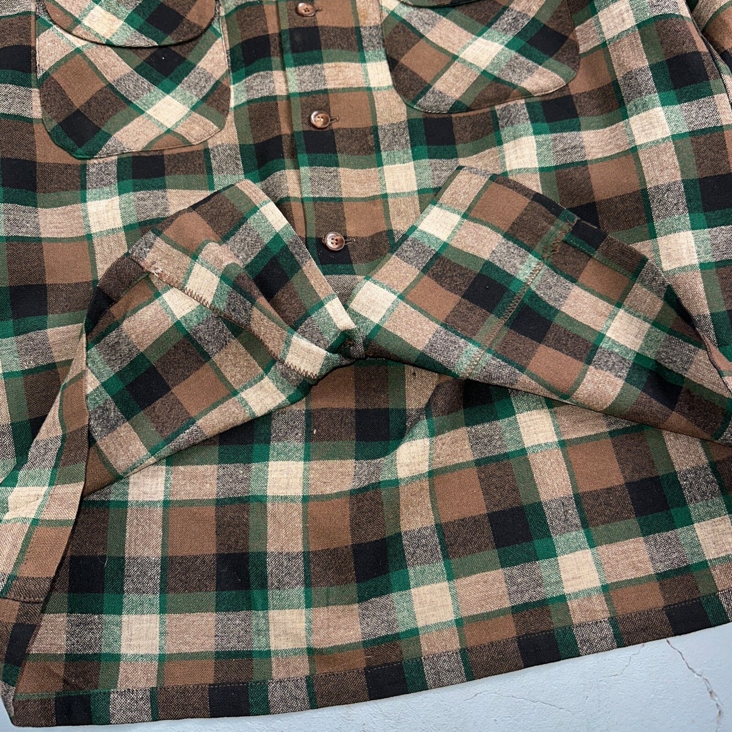 Pendleton 1950s Loop Collar Board Shirt Wool Plaid Flannel Shirts Brown Green M