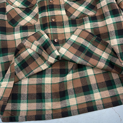 Pendleton 1950s Loop Collar Board Shirt Wool Plaid Flannel Shirts Brown Green M