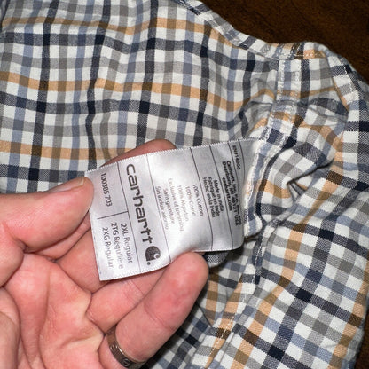 Carhartt Mens Size 2XL Relaxed Fit Blue Check Button Down Up Short Sleeve Shirt