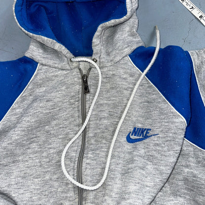 Nike Vintage 80s Colorblock Gray & Blue Full Zip Hoodie Blue Label Cut Tag