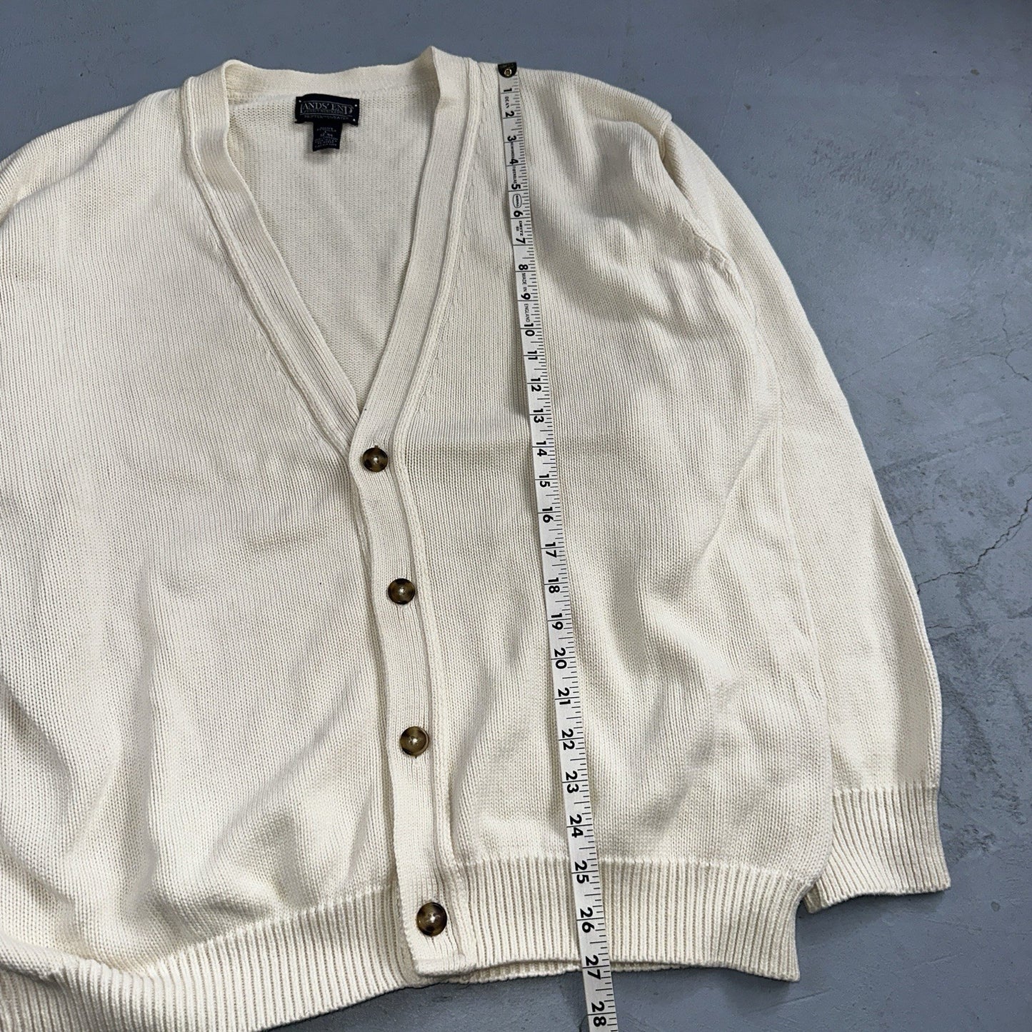 Vintage Lands' End Cardigan Sweater Men's Large White Button Front Made in USA