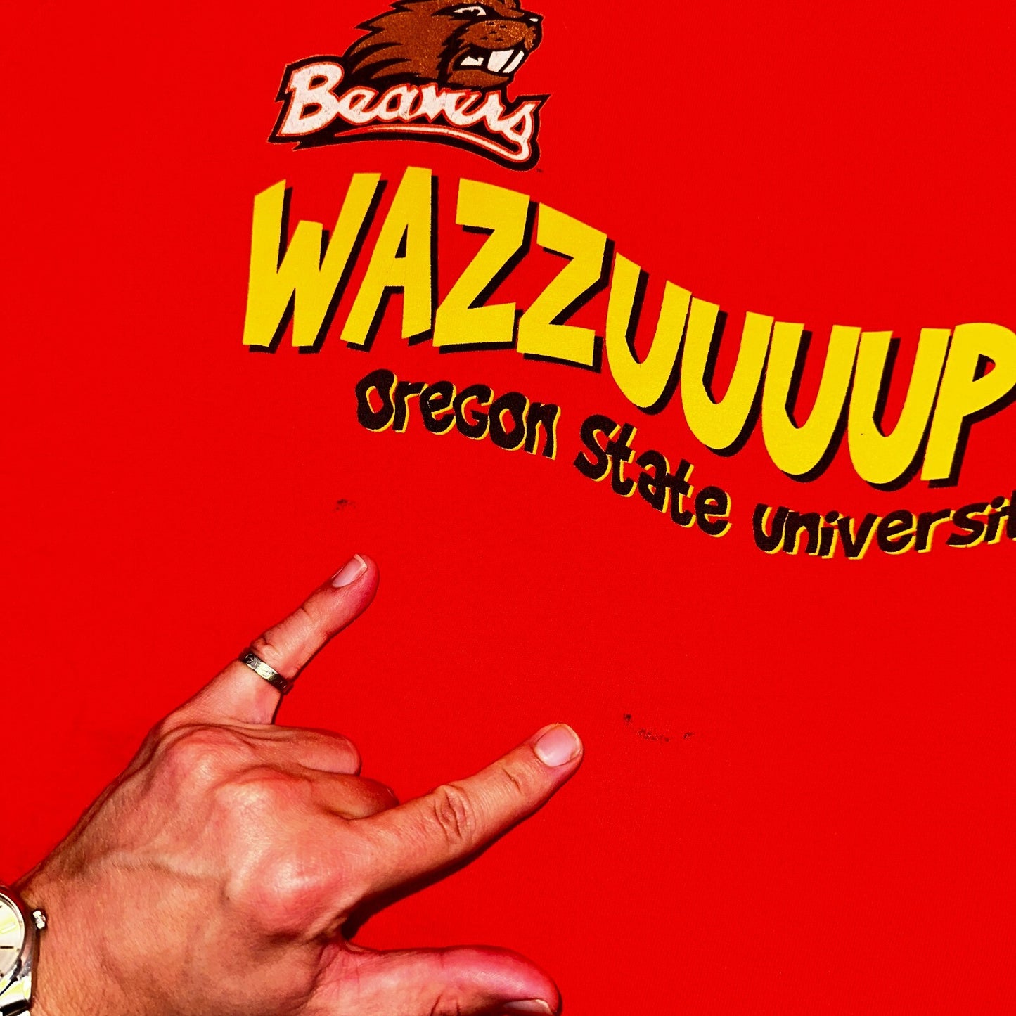 Oregon Beavers OSU Wazzuuuup VTG T Shirt 90s Orange College Uni Sports Rare Y2K