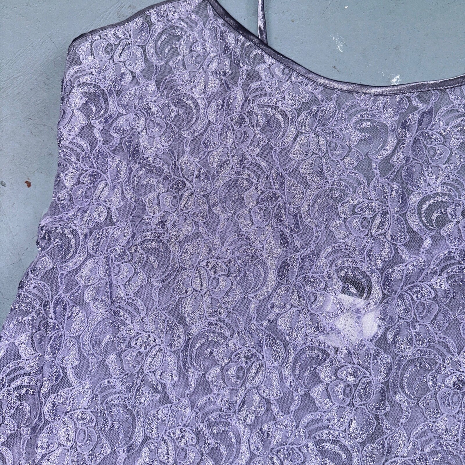 Soft Sensations 80s VTG Women's Lace Trim Satin Mini Slip Lingerie Dress Purple