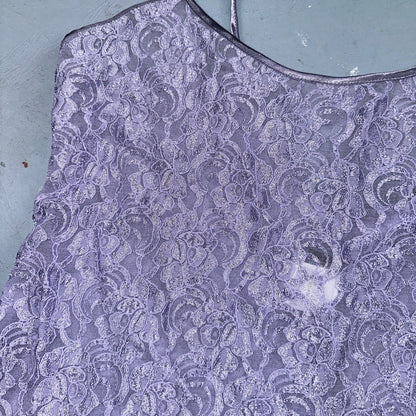 Soft Sensations 80s VTG Women's Lace Trim Satin Mini Slip Lingerie Dress Purple