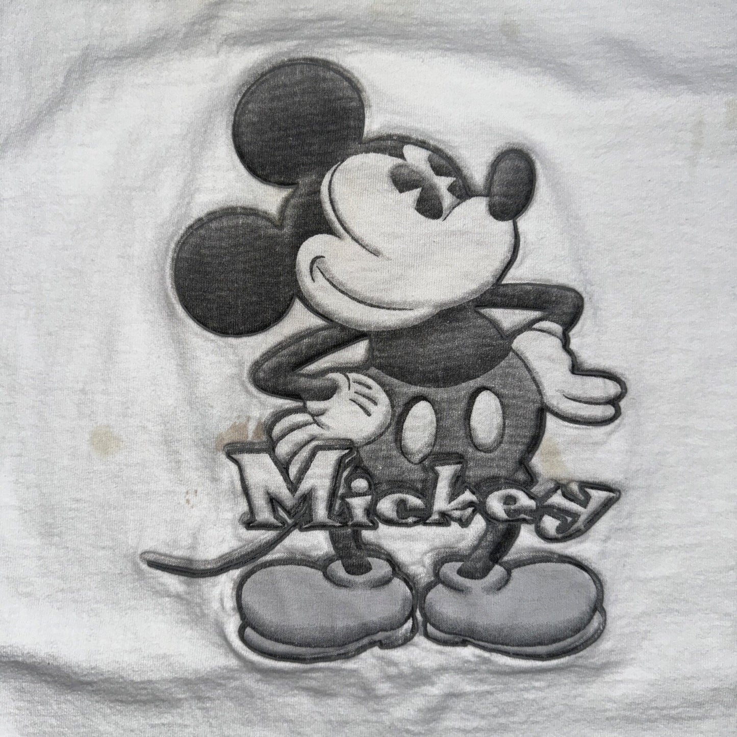 Disney Mickey Mouse Stained Y2K VTG T Shirt 2000s Cute Embroidered White Tee USA
