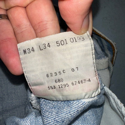 Levis 501 Vintage 90s USA XX Straight Leg Jeans Blue Thrashed 34x34 Act 33x32