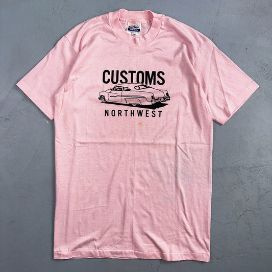 Northwest Hanes 1980s VTG T Shirt 80s Pink Hot Rod Customs Oregon PDX Pink Art