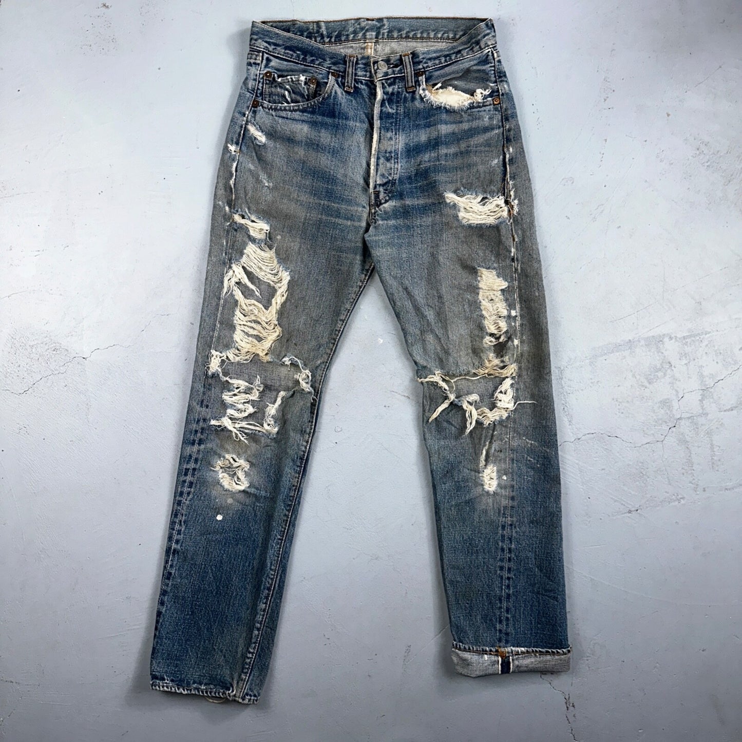 Levis 501 Vintage 70s SS Redline Selvedge USA 66 Jeans Thrashed 31x34 Act 29x30