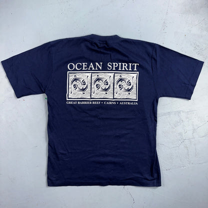 Ocean Spirit Australia VTG T Shirt Great Barrier Reef Navy 90s Medium Travel Lov