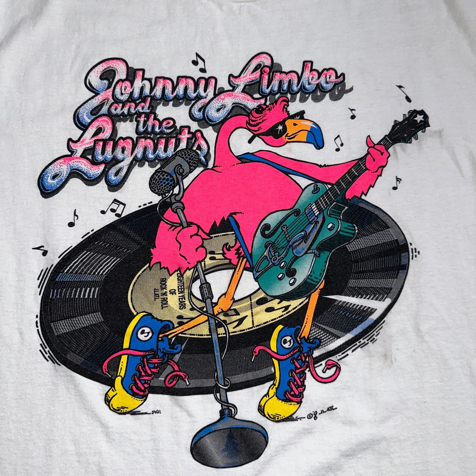 Johnny Limbo SIGNED VTG T Shirt 90s Music Band Falmingo Funny Guitar Rock Vinyl