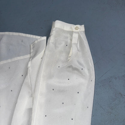 LIZ CLAIBORNE Womens Long Sleeve Button Front Blouse Shirt Studs Sz S Ivory