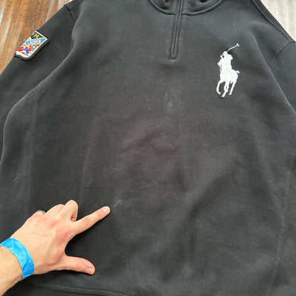 VTG Polo Ralph Lauren Pullover Men’s XL Black Big Pony Ski Patch Quarter Zip