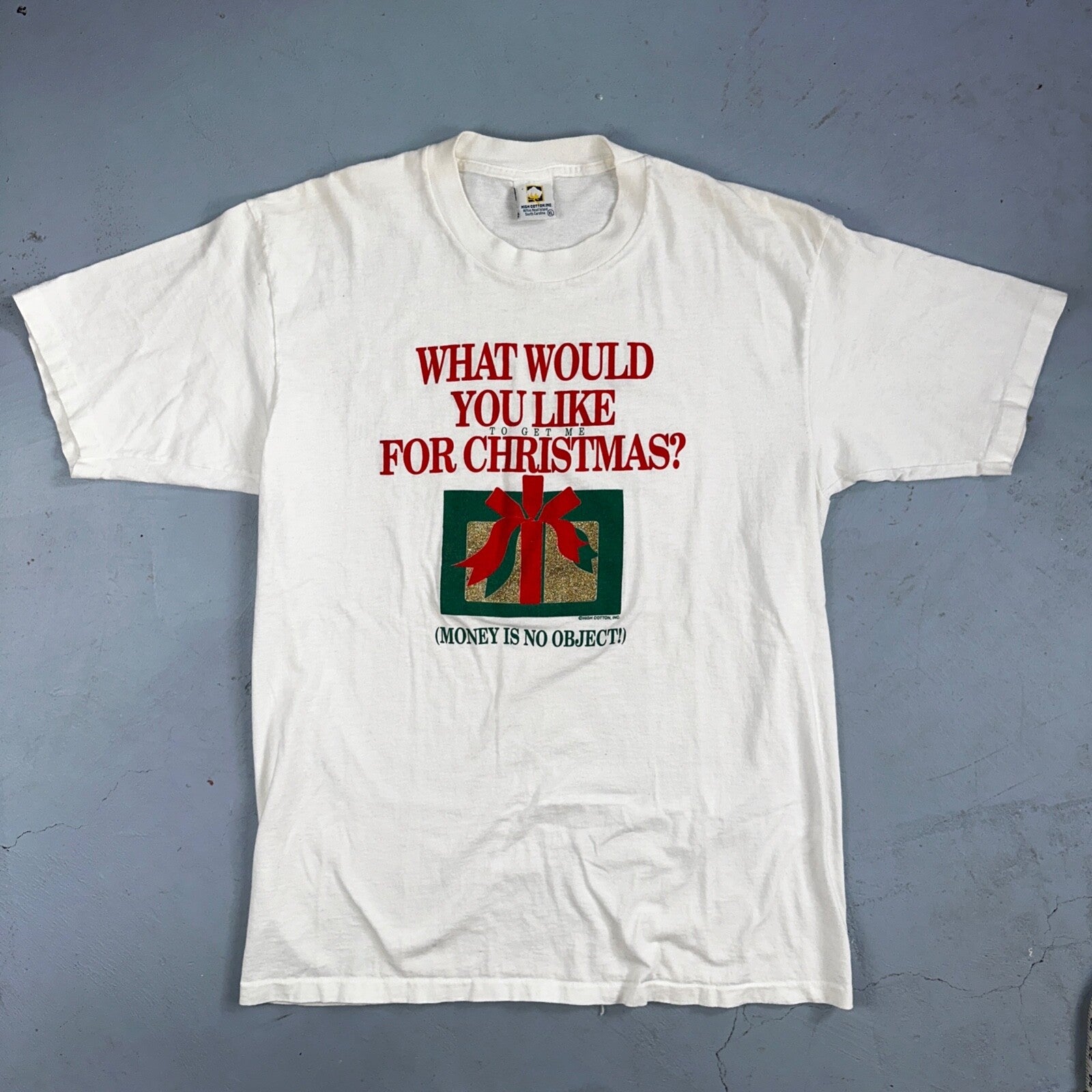 Christmas Vintage T Shirt 90s Single Stitch White Present Gift Funny Quote Text