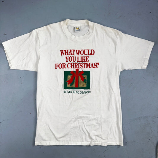 Christmas Vintage T Shirt 90s Single Stitch White Present Gift Funny Quote Text